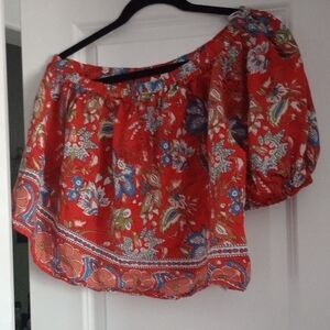 Velvet by Graham & Spencer Red Floral Off Shoulder Blouse 100% Size Small